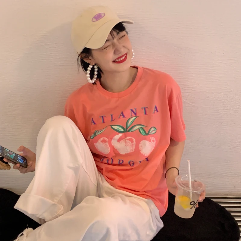 

Korean Style Cartoon Fruit Print short sleeve t-shirts womens tee shirt femme women Casual Summer tops 2021(C5255