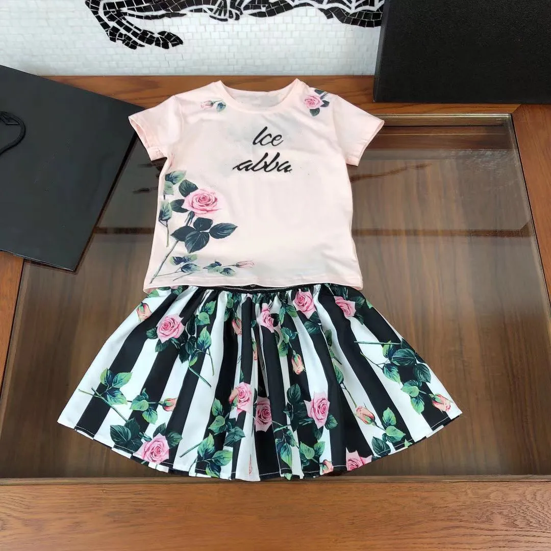 

2021 Kids girls 2pcs print floral sets summer cotton flower girl outfits retail clothes