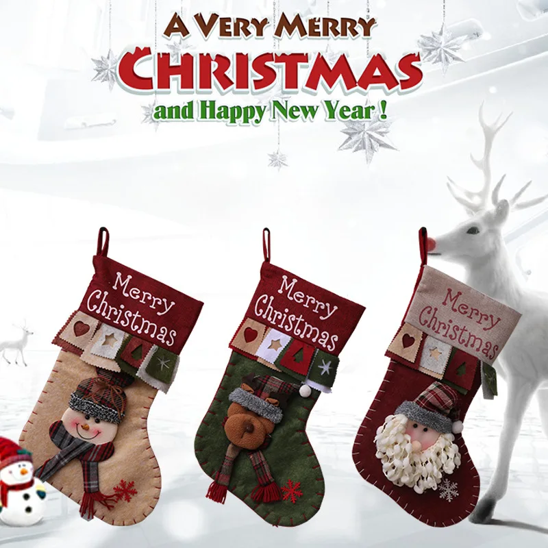 

Новинка рождественские чулки тканевый детский подарок снеговик старый Лось сумка для конфет украшение для елки подвеска Санта-Клаус Красн...