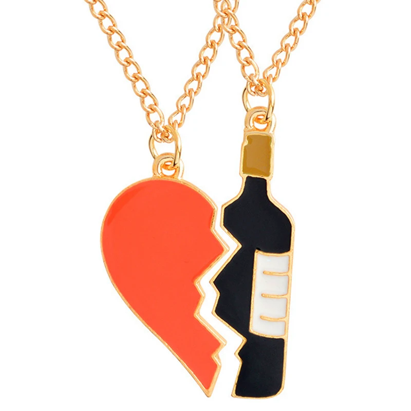 Новая эмалированная подвеска в форме сердца и бутылки вина ожерелье для лучших