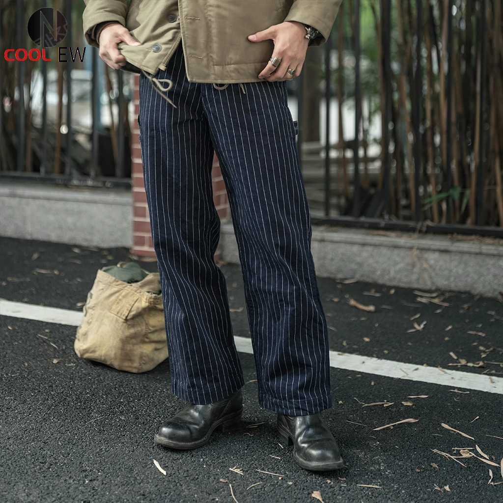 

Bronson LOT 952 10.5 oz HBT Striped Mechanic Pants Men's Loose Straight High Waist Retro Cargo Trousers