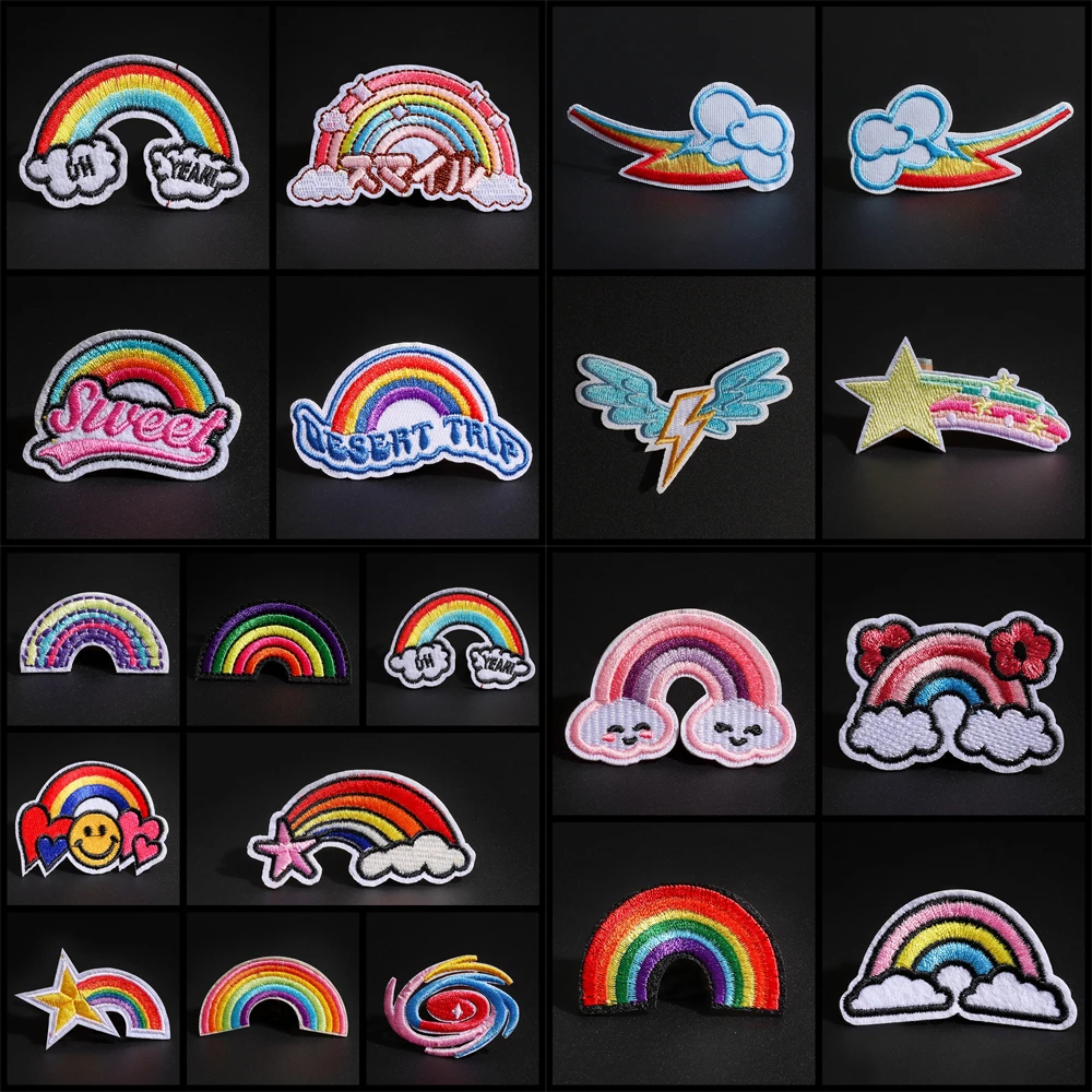 

Varied design patches with rainbow Rainbow cloud embroidered Rainbow hydrogen balloon patch DIY decoration appliques