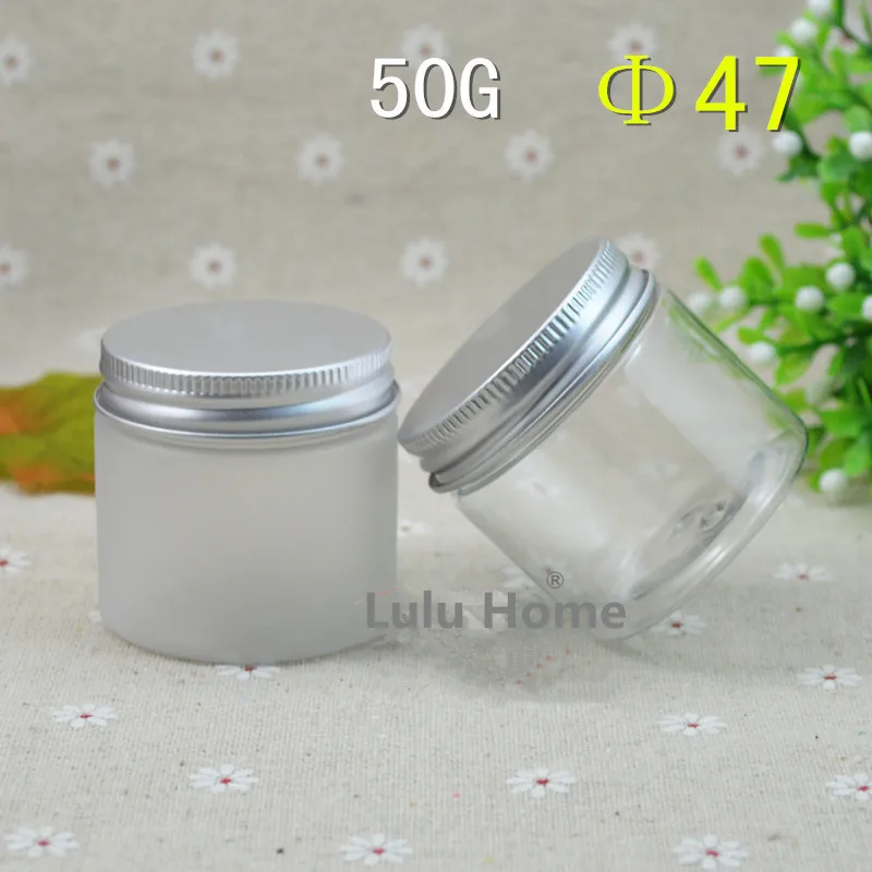 50pcs/lot 50g Aluminum Cap Plastic Cosmetic Jar Clear Frosted Container Cream Makeup Container Factory Wholesale Plastic jar