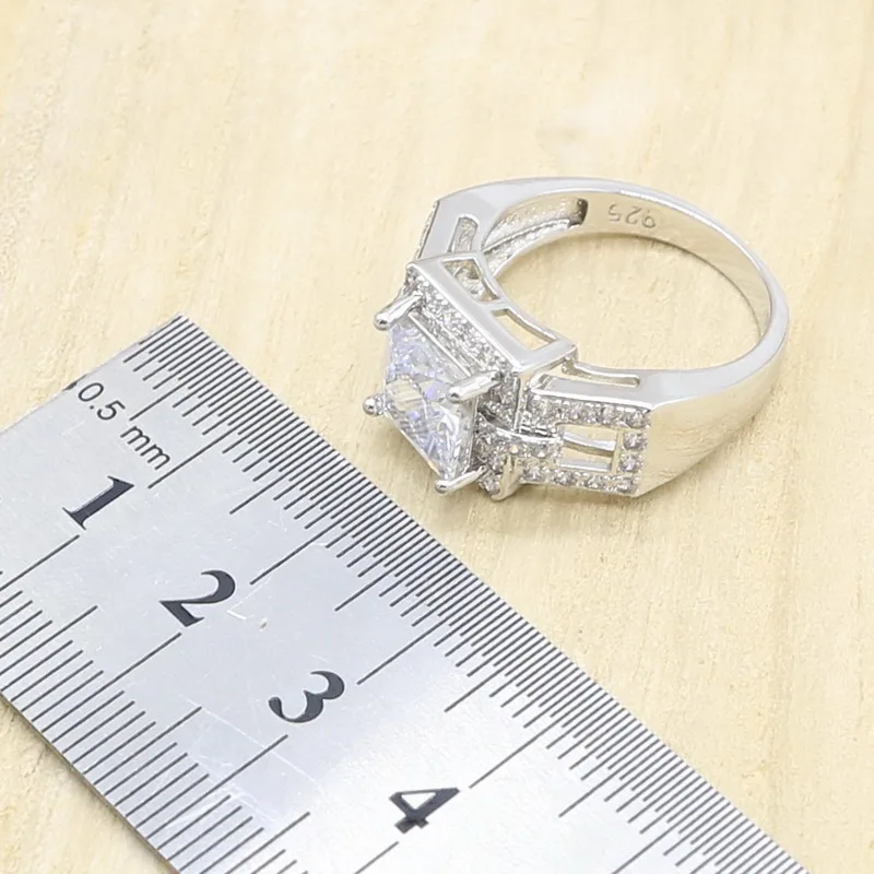 Геометрический белый циркон серебряный цвет свадебный браслет набор украшений