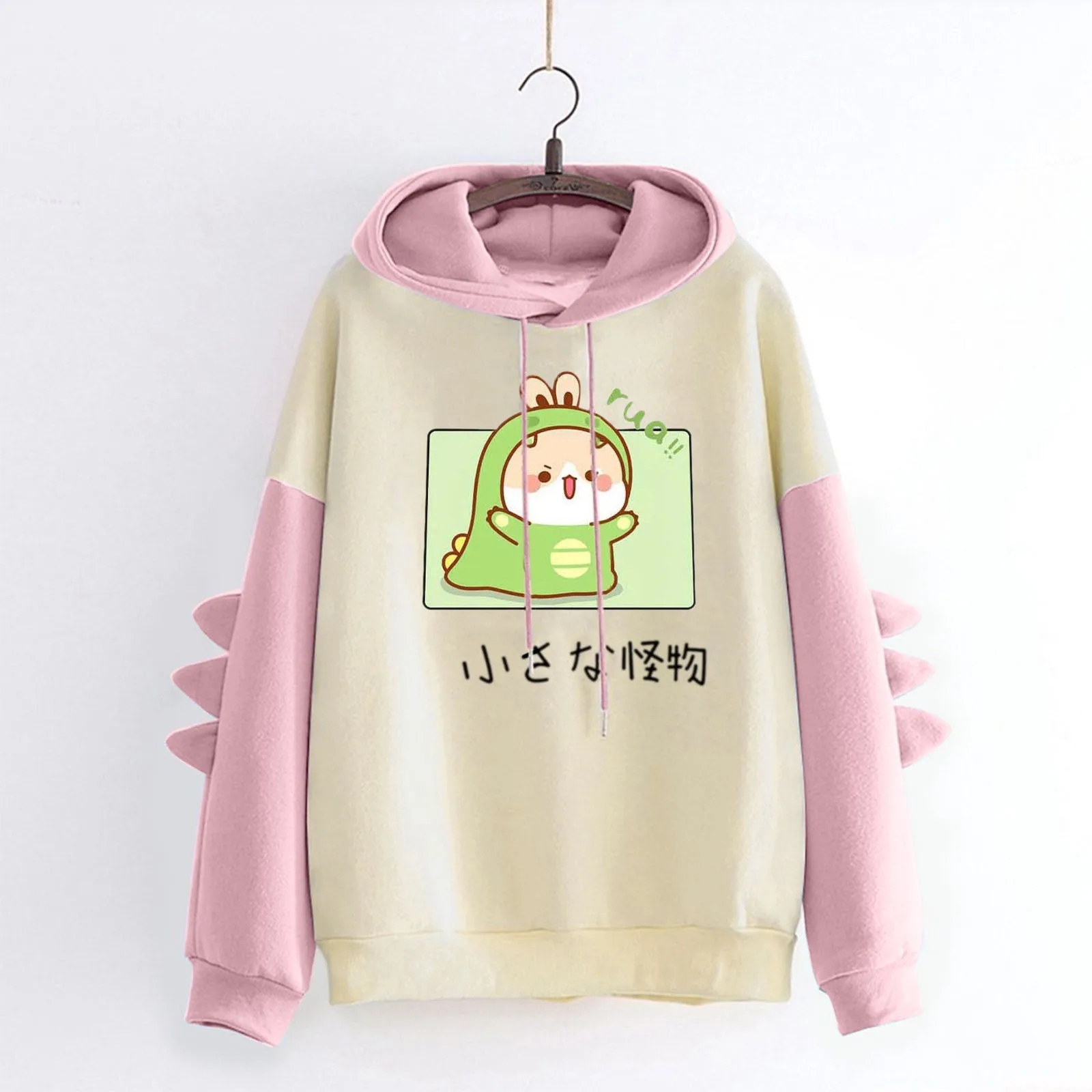 Fashion Women Sweatshirt Casual Dinosaur Print Long Sleeve Splice Hoodies Sweatshirt Tops Streetwear Women Oversized Hoodies