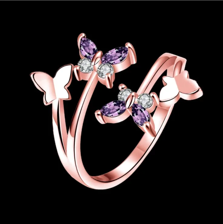Новинка 2021 модное Золотое кольцо с четырьмя бабочками от Swarovski свадебное Женские