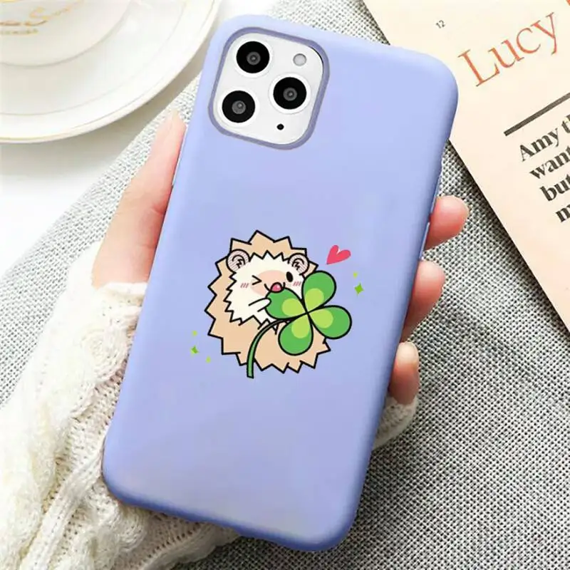 

Kawaii Hedgehog Heart Cute Phone Case Candy Color Violet for iPhone 11 12 pro XS MAX 8 7 6 6S Plus X SE 2020 XR