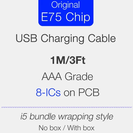 1 м/3 фута оригинальное качество подлинный E75 чип 8ICs usb кабель для зарядки USB кабель для передачи данных для iPh 5 6 7 8plus X XR 10 шт./лот