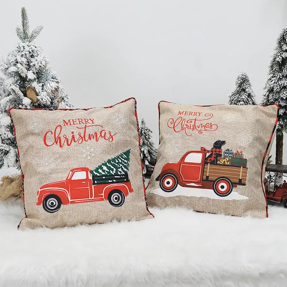 

Christmas Cartoon Pillowcase Linen Car Quartet Pillow Cover Printed Sofa Cushions Home Car Sofa Decoration Christmas Ornaments