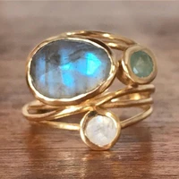 electroplating 14k gold metal ring inlaid colorful moonstone ring creative multi layer simulation shell ring opals ladies ring