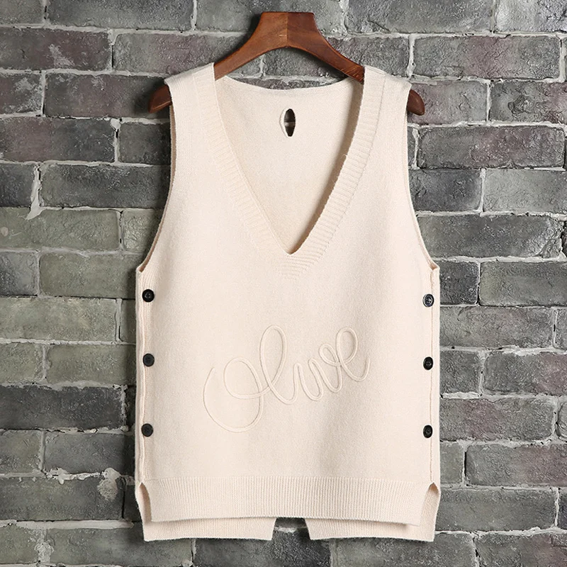Женский весенний вязаный жилет с боковыми пуговицами повседневный без рукавов