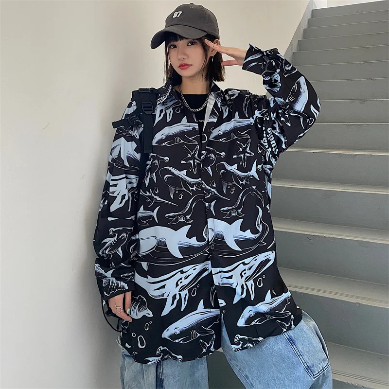 

European and American Hip-hop Street Style Oversize Women's Clothing Casual Shirts Tie-dye Printing Personality Fashion Straight