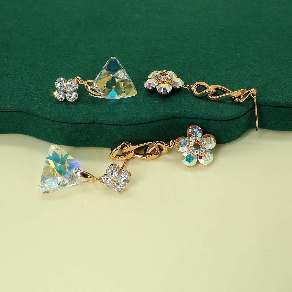 

Exquisite Elegant Floral Colorful Triangle Crystal Pendant Zircon Earrings For Women Fashion Wedding Christmas Birthday Jewelry
