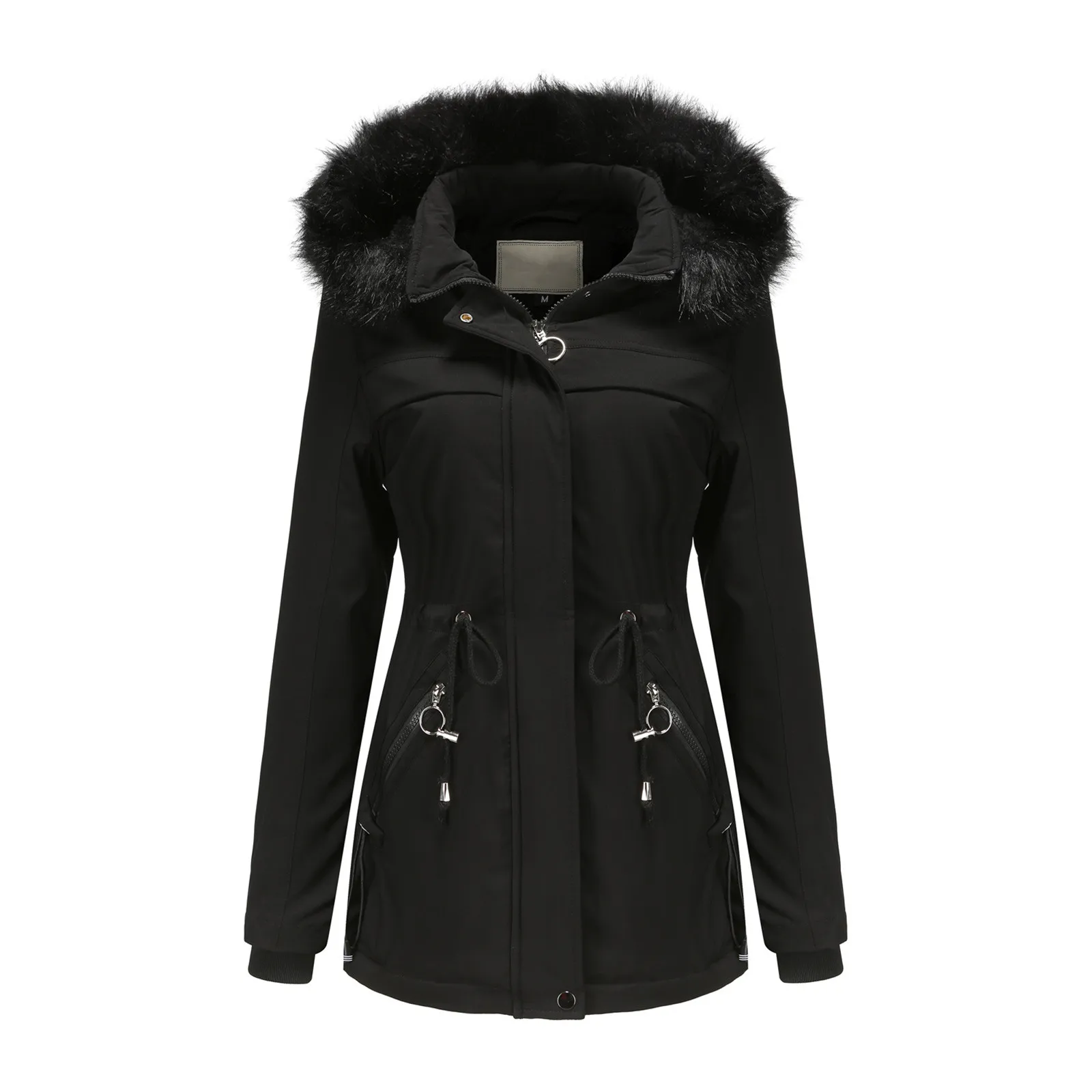 

Модное женское теплое пальто, куртка, верхняя одежда, меховая подкладка, ветровка с капюшоном, облегающая парка, Тренч с хлопковой подкладко...