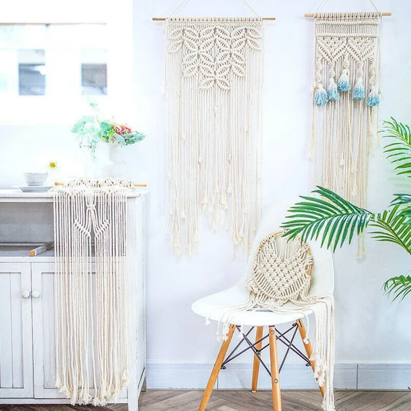 

Macrame Wall Hanging Kit Package Cotton Rope Wood Ring Stick Materials For DIY Woven Wall Hanging Plant Hanger Macrame Tapestry
