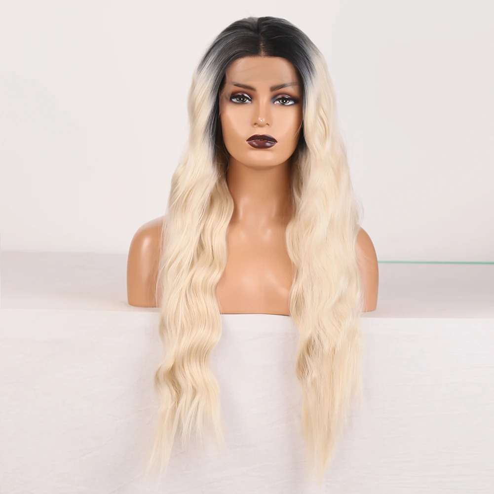 

Парик блонд RONGDUOYI с эффектом омбре, высокотемпературные волоконные синтетические кружевные передние парики для женщин, длинный парик на се...