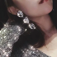 fashion shiny big crystal rhinestone long love heart pendant drop dangle earrings accessories for women party statement earrings