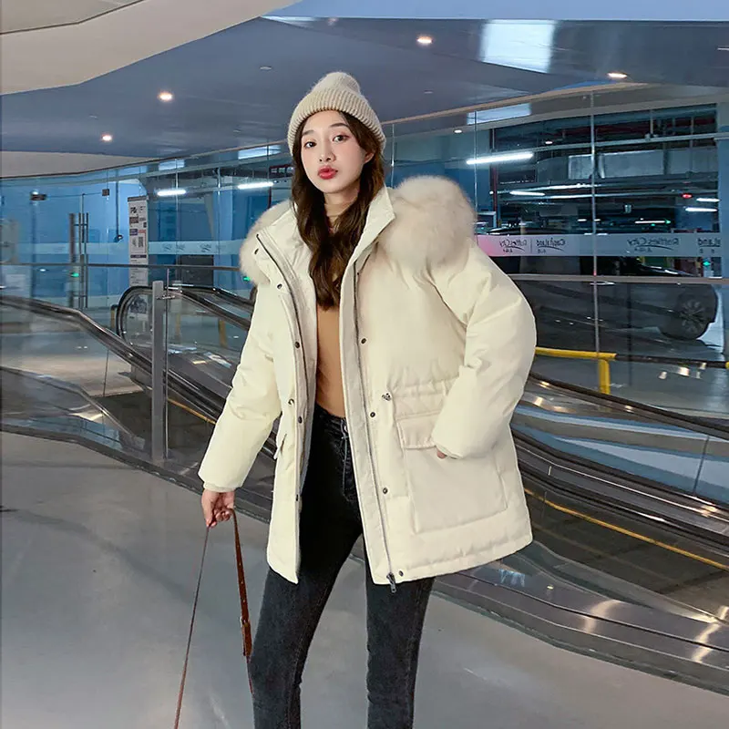 

2021 Women Winter New Fashion Hooded Parker Cotton Jacket Female Overcoat Collar Small Waist Short Jacket Parker Down LadiesNY16