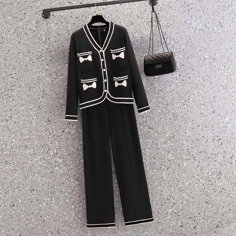 

Для плетения в новый женский костюм большого размера толстые брюки с широкими штанинами вязаные тонкие брюки из двух частей