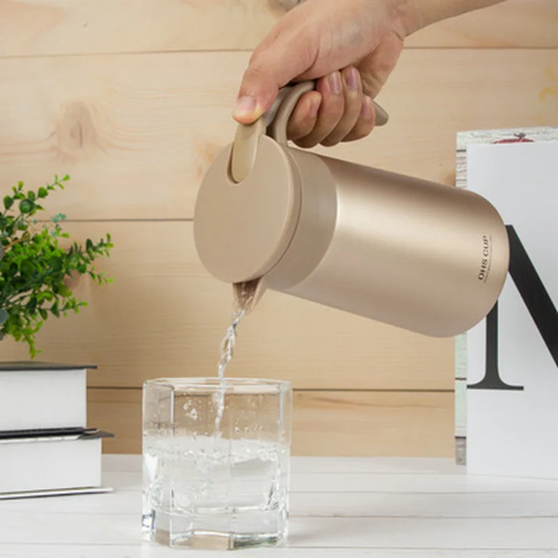 

Coffee Pot Double-layer Vacuum Water Bottle Stainless Steel European Simple Pressing-type Thermos Kettle 600ML/800ML