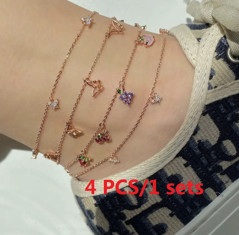 

4 Pieces/1 Set of Female Fashion Fruit Butterfly Anklet Accessories
