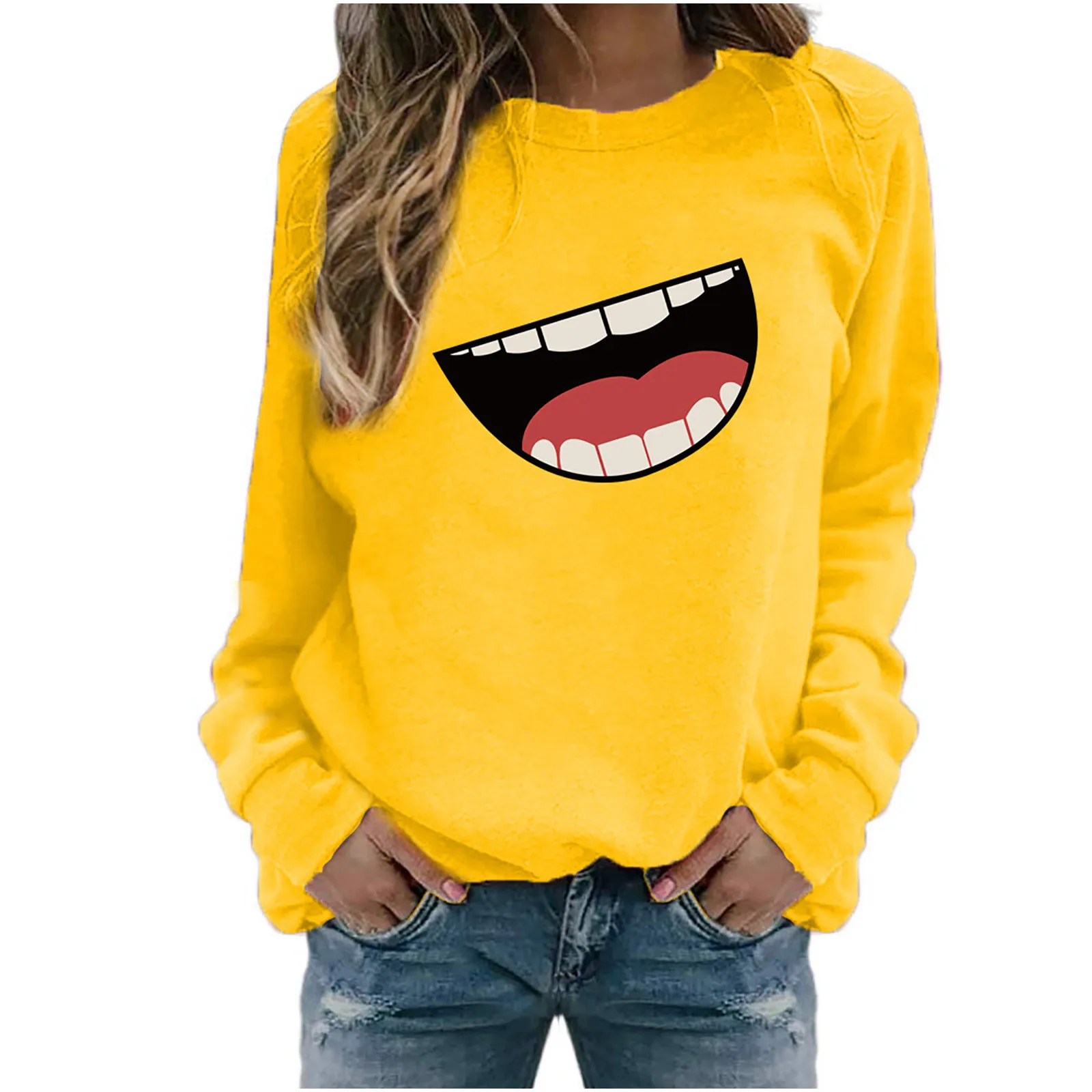 

Spring Autumn Women's T-Shir New Funny Laughing Out Loud Creative Printing Multi-Color Choose Ladies Long Sleeve O-Neck T-Shirt