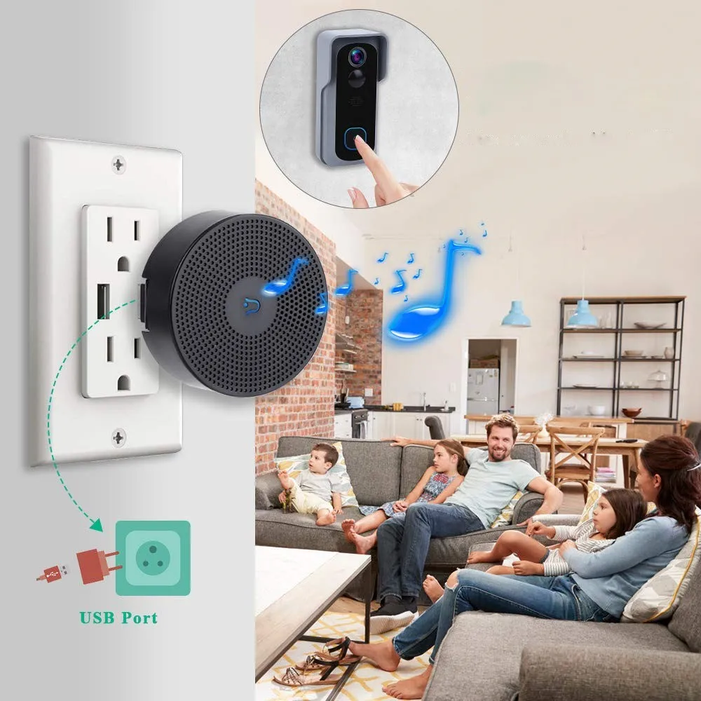 Беспроводная дверная сигнализация onbian 4 звонка с USB зарядкой работает дверным
