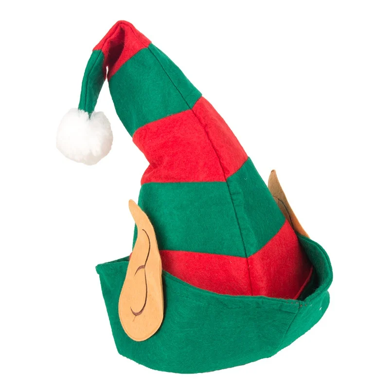 Sombrero de elfo de Navidad para adultos y ni&ntilde;os, gorro de Pap&aacute; Noel con dise&ntilde;o de rayas rojas y verdes, adornos para fiesta, accesorios para fiesta de Navidad h08-0