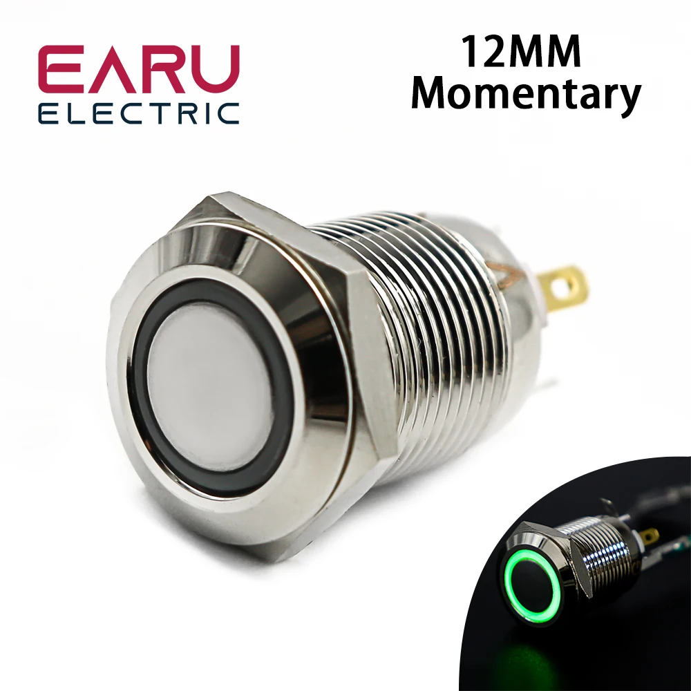 

12mm Waterproof Momentary Stainless Steel Metal Doorbell Bell Horn Push Button Switch LED Car Auto Engine PC Power Start Starter