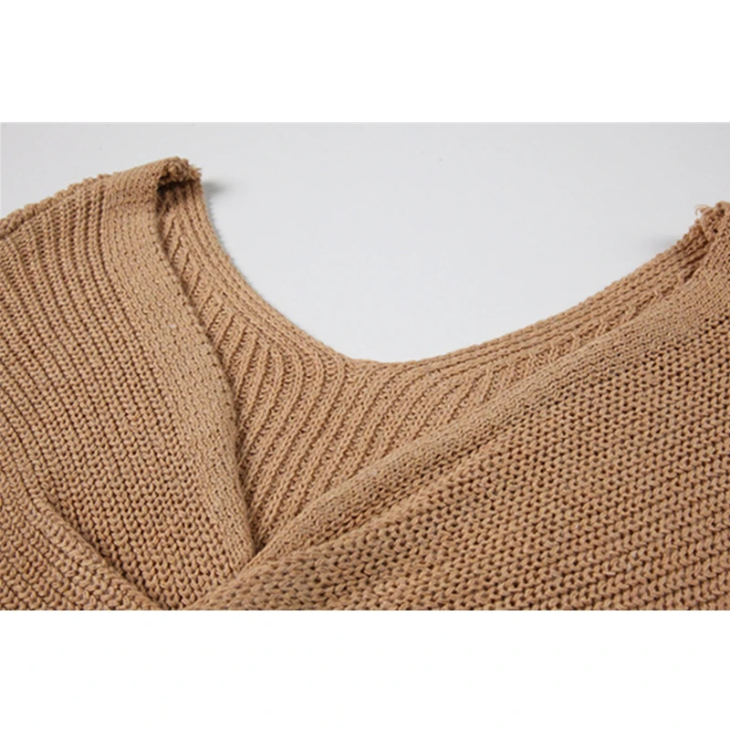 Cross V-neck Long-sleeved Sweater Knitwear Women Autumn Winter Short Solid Color Tops Bottoming Wear on Both Sides Casual Trend