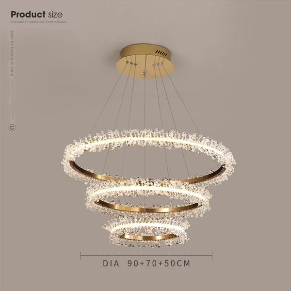 Dia90 70 50cm gold Креативные Золотые круглые кольца, комбинированный светодиодный Кристалл, роскошные хрустальные люстры для гостиной, спальни, черная Подвесная лампа - Цвет абажура: Dia90 70 50cm gold