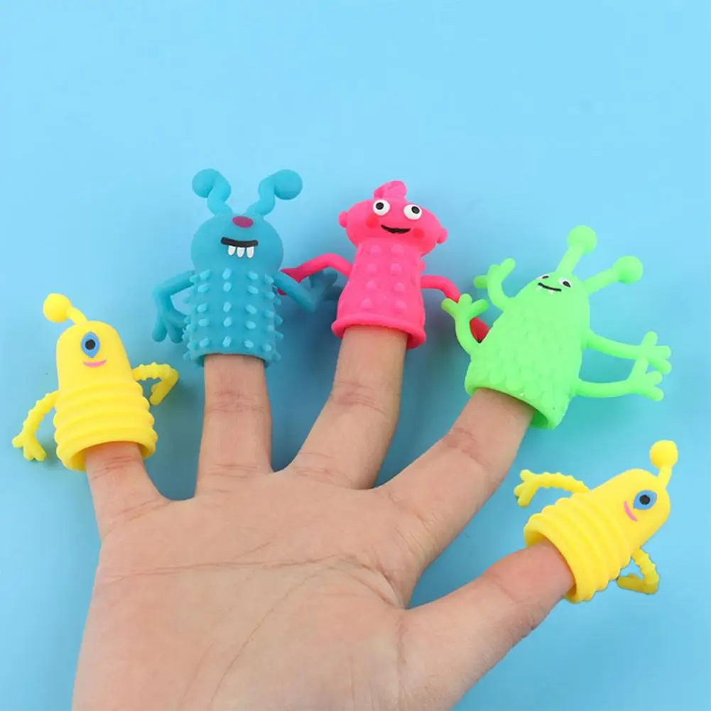 

5 Pcs Hand Puppet Breathable Variety Shape TPR Novelty Storytelling Cartoon Finger Puppet Toy Kids Finger Toy