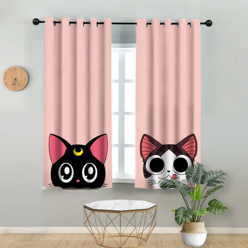 Аниме &quotЛуна&quot Cat розовая 2 панелей/идут в комплекте оконные Шторы блокировать