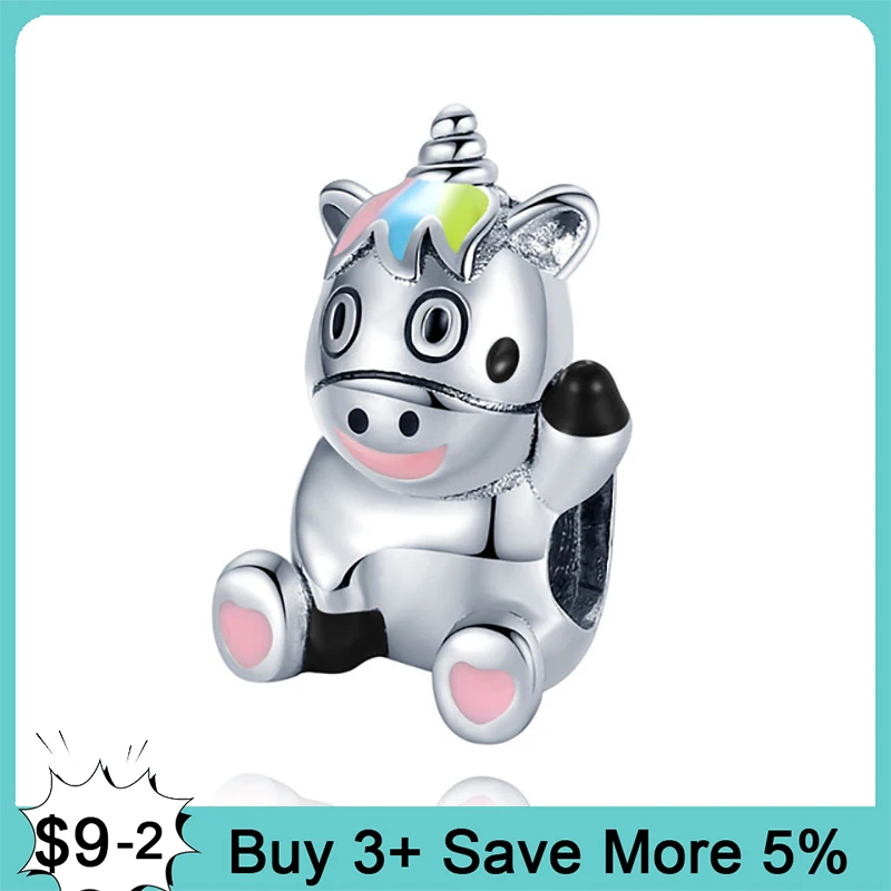 

Женские серебряные шармы, милые красочные бусины в виде единорога, подходят для оригинального браслета Pandora, серебряные ювелирные изделия, ...