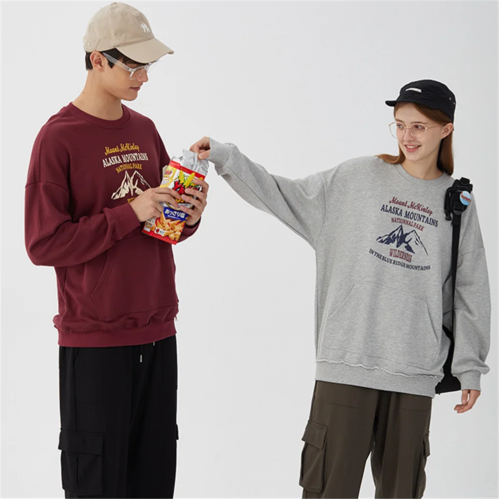 

Свитер мужской с круглым вырезом, Повседневный пуловер в японском стиле Харадзюку, Свитшот в стиле ретро, с принтом снега и гор, весна-осень