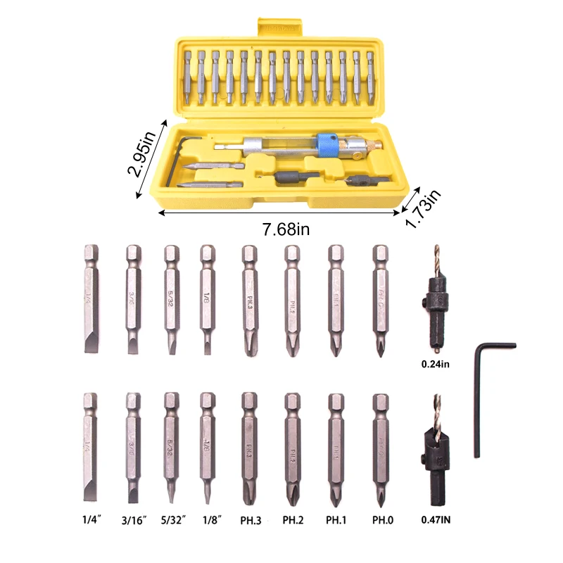 

20 Pieces Best Portable Screwdriver Bit Set Drill High-speed steel countersunk drill bit screwdriver practical portable