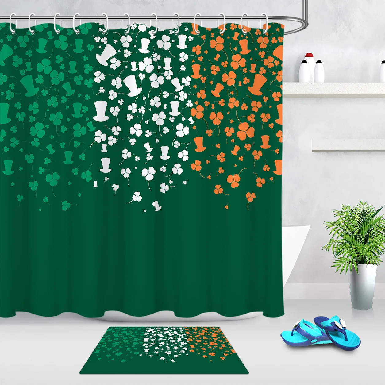 

Зеленый домашний весенний декор листья трилистника и шляпа для Дня Святого Патрика занавеска для душа s Полиэфирная Ткань Водонепроницаема...