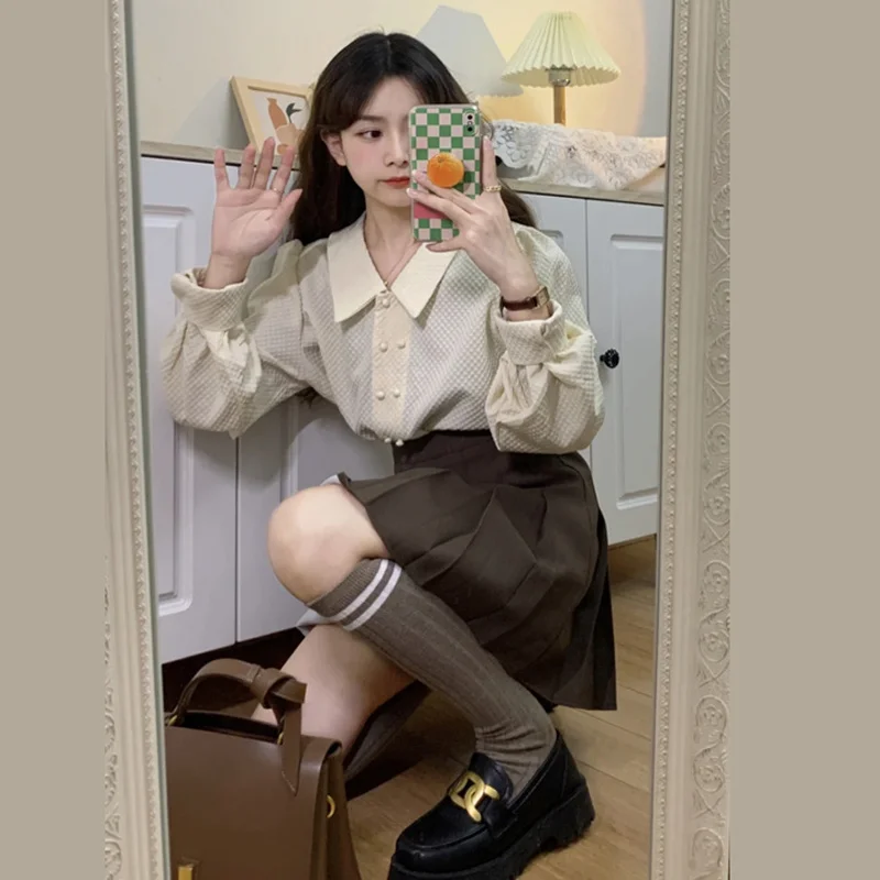 Осенняя рубашка Корейская Новинка 2021 свободная Студенческая с длинным рукавом и