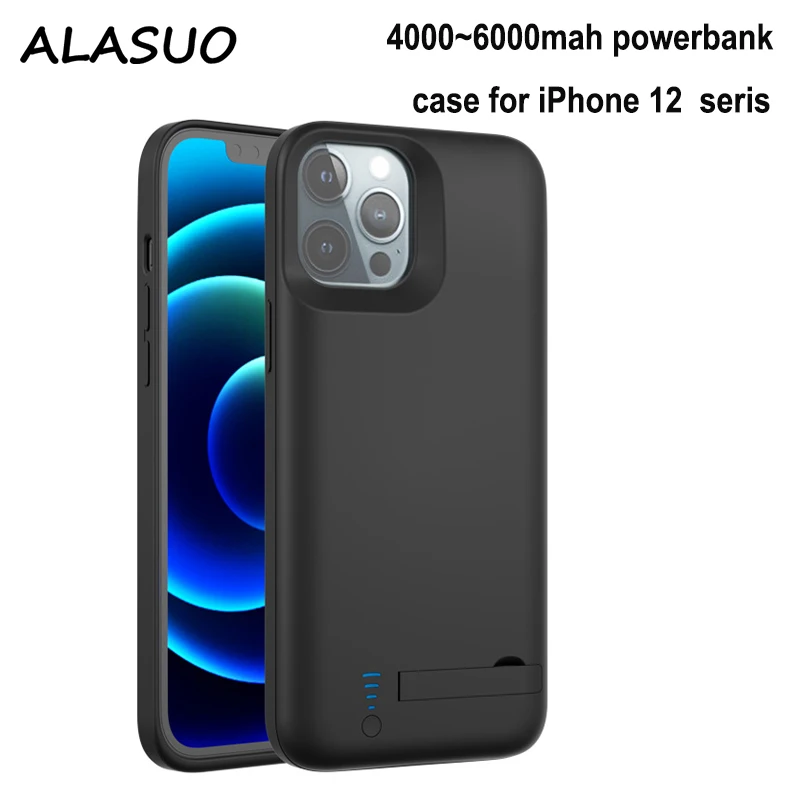 Phone Battery Charger Case For iPhone 14 13 12 11 pro max 4000-6000mAh Charging Cover Power Bank With Bracket For iP 6 6s 7 8 +