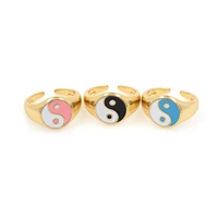 2021 new retro high polished gold filled gossip array rai chi ring yin and yang mens ring enamel round two color ring jewelry