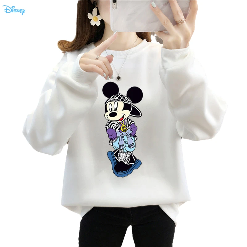 

Disney Moletom Anime Mickey Mouse Sweatshirts Women Crewneck Long Sleeve Fleece Thick Warm Casual Poleron Disney 90s Aesthetic