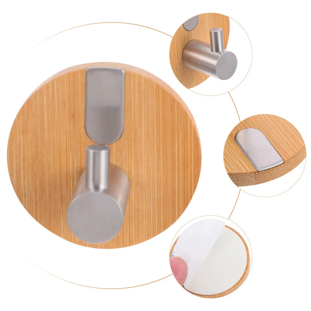 

2pcs Punch-Free Round Hooks Stainless Steel Bamboo Coat Clothes Hanger