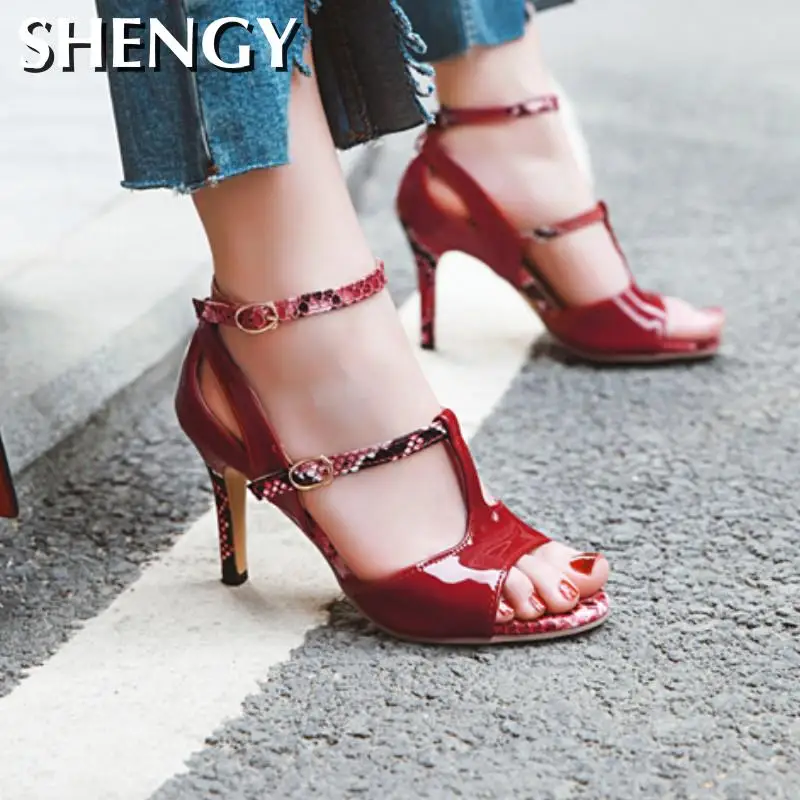 

2020 Women Sandals Snake Sexy Thin High Heels Sandals Buckle Summer Open Toe Party Wedding Shoes Woman Dropship