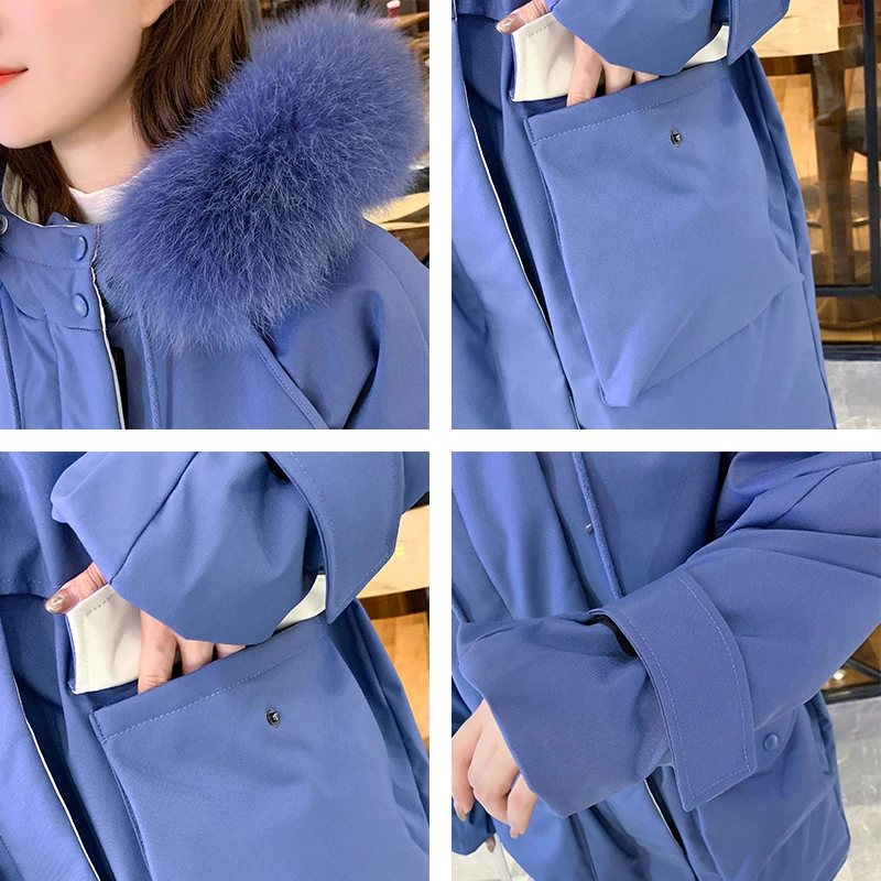 

Winter X-Long Jacket for Women Plus Size Slim Korean Style Thick Coat Ladies Cotton Padded Hooded with Fur Collar Women's Parkas