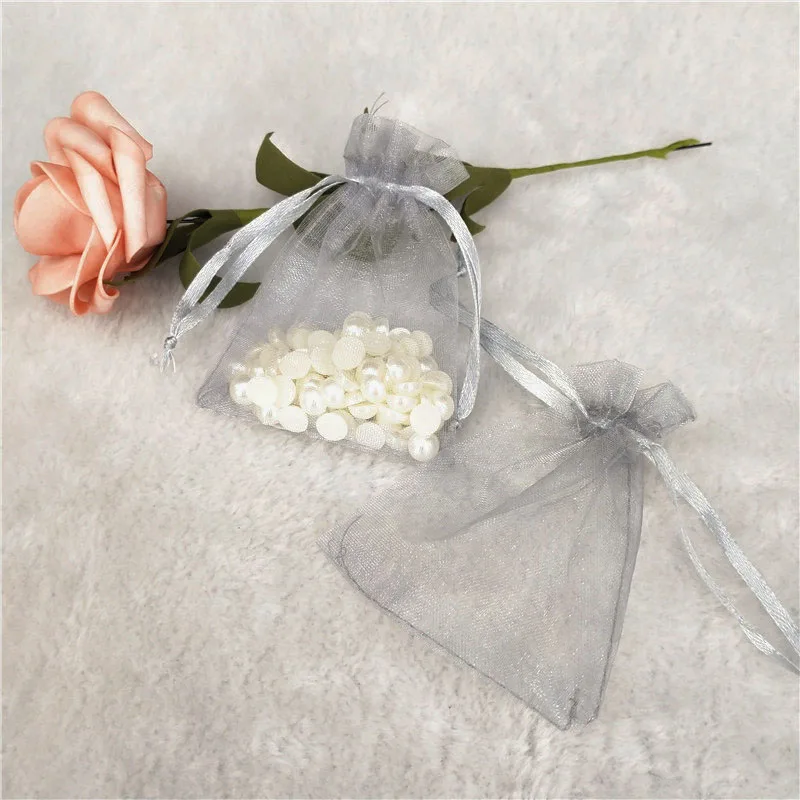 grey 50 шт. сумки из органзы, подарочные сумки, упаковка для ювелирных изделий, свадебные украшения, вечерние пакеты для упаковки 7x9 9x12 10x15 13x18cm 5 - Цвет: grey
