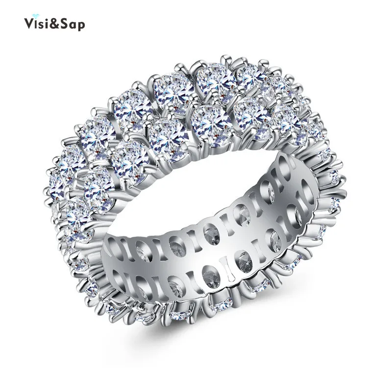 Visisap роскошный Двухрядные Полный циркон кольца для Для женщин высокое качество