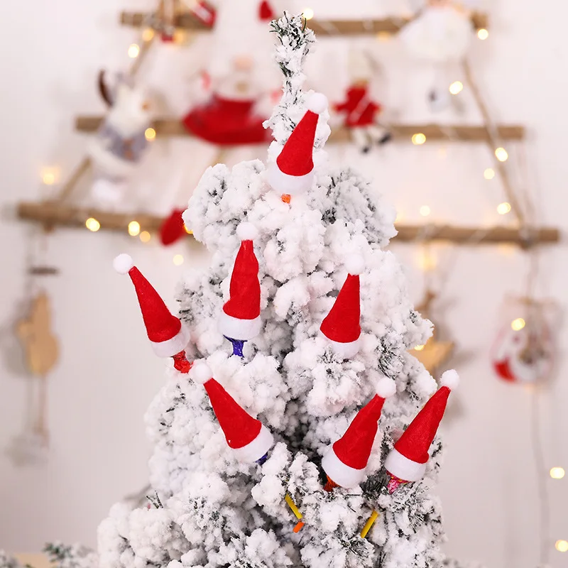 

10/30pcs Mini Candy Christmas Hat Santa Claus Hat Christmas Xmas Holiday Lollipop Top Topper Cover for Festival Decoration