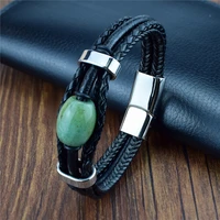 stainless steel magnetic clasp bangle jewelry green aventurine stone knit bracelet men and women giving presents and self use