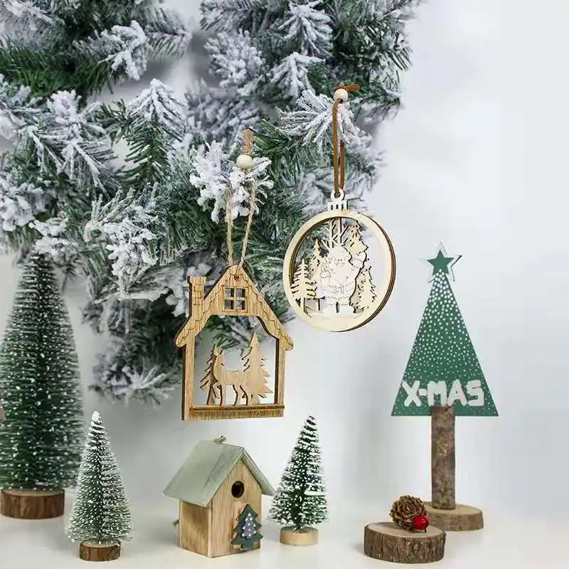 2PSC SIBAOLU рождественские украшения полый круглый карточный деревянный кулон