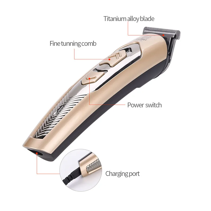 

110~240V Kemei Hair Trimmer Rechargeable Hair Clipper Titanium Alloy Blade Beard Trimmer Men Razor Shaver Hair Cutting Machine